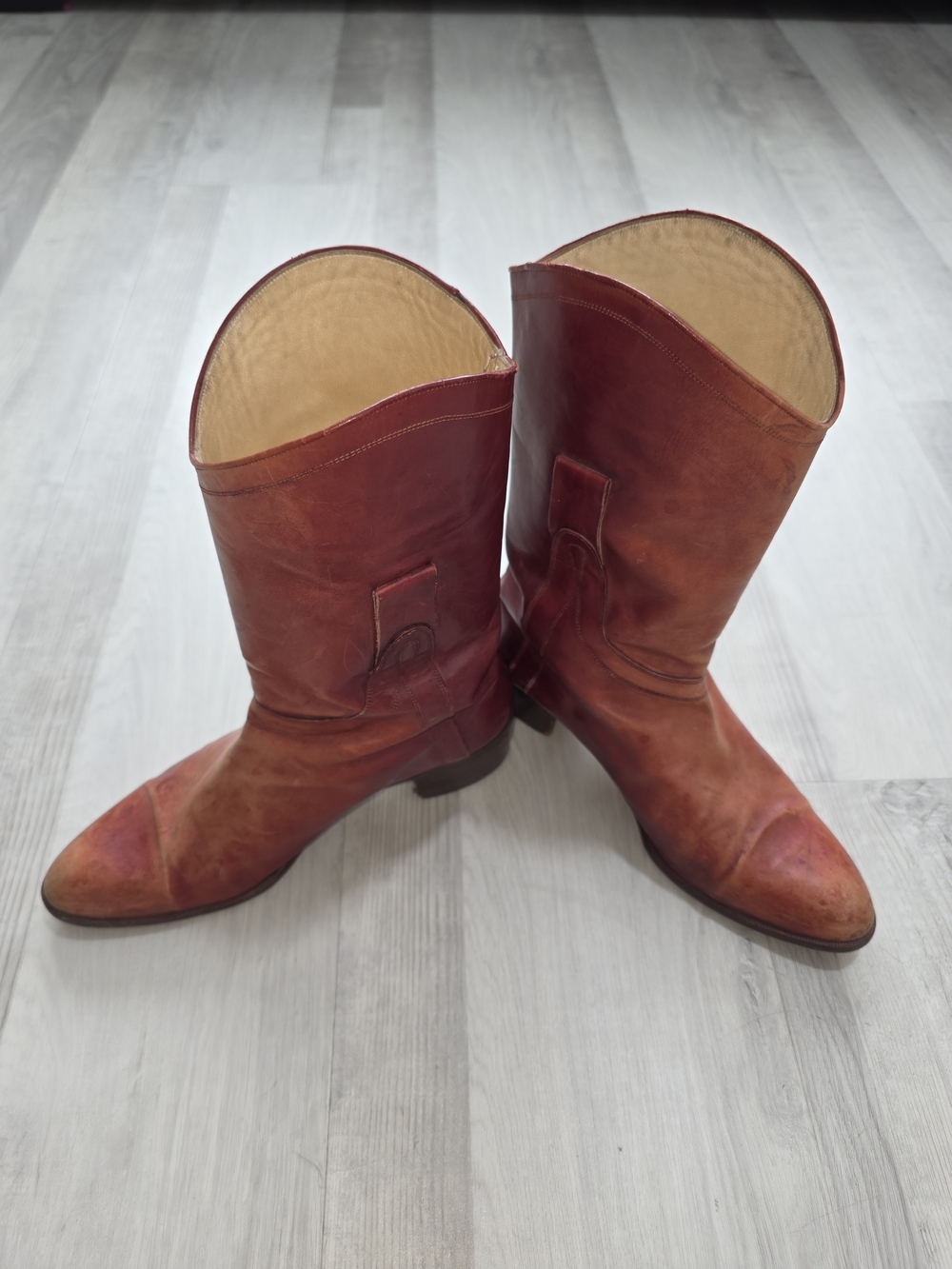 Vintage Sanremo Made in Italy Leather Cowboy Boots Burgundy Size 8